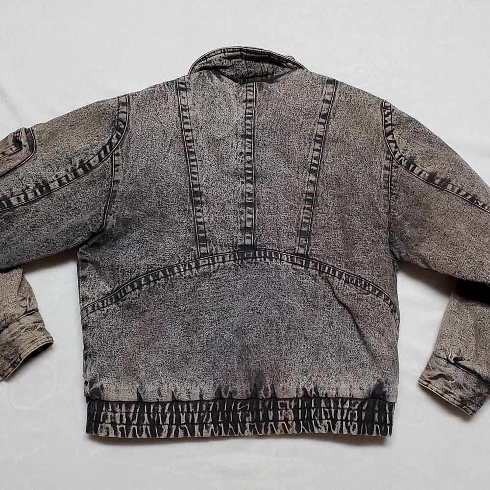 Rare Vintage 80s New Wave Todays News  Black Acid Wash Denim Puffer Jacket - Picture 10 of 14